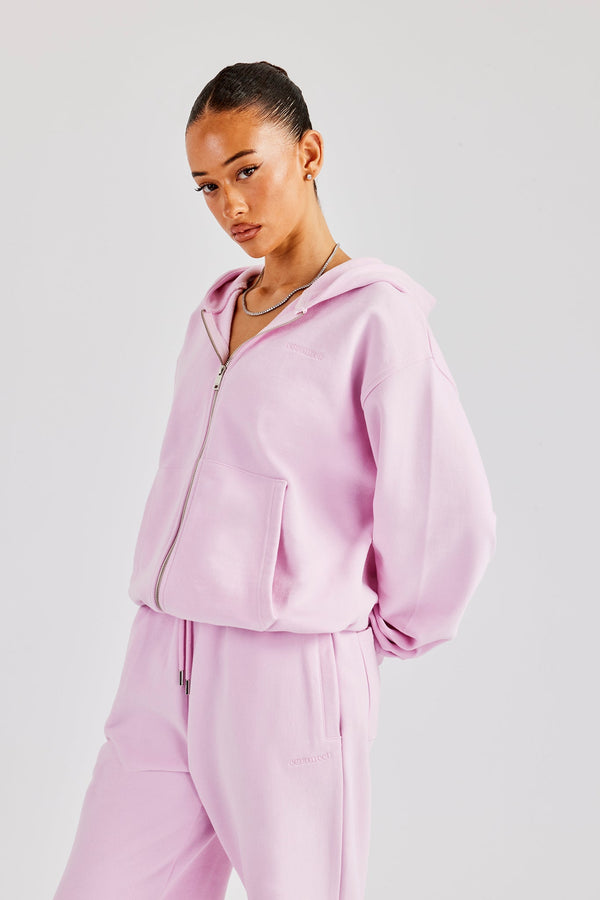 Oversized Zip Through Hoodie - Pink