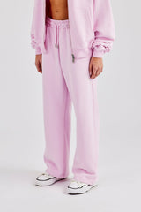 Embroidered Wide Leg Jogger - Pink