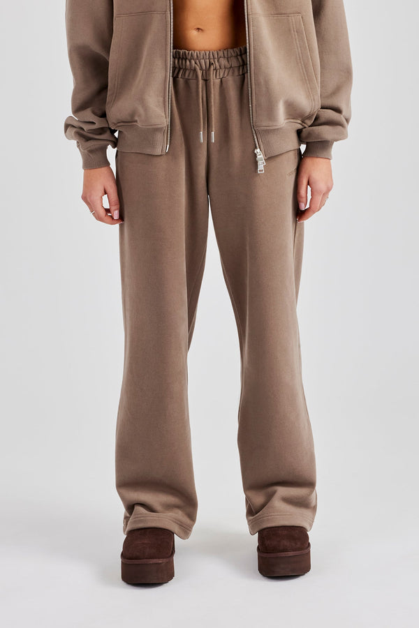 Embroidered Wide Leg Jogger - Taupe