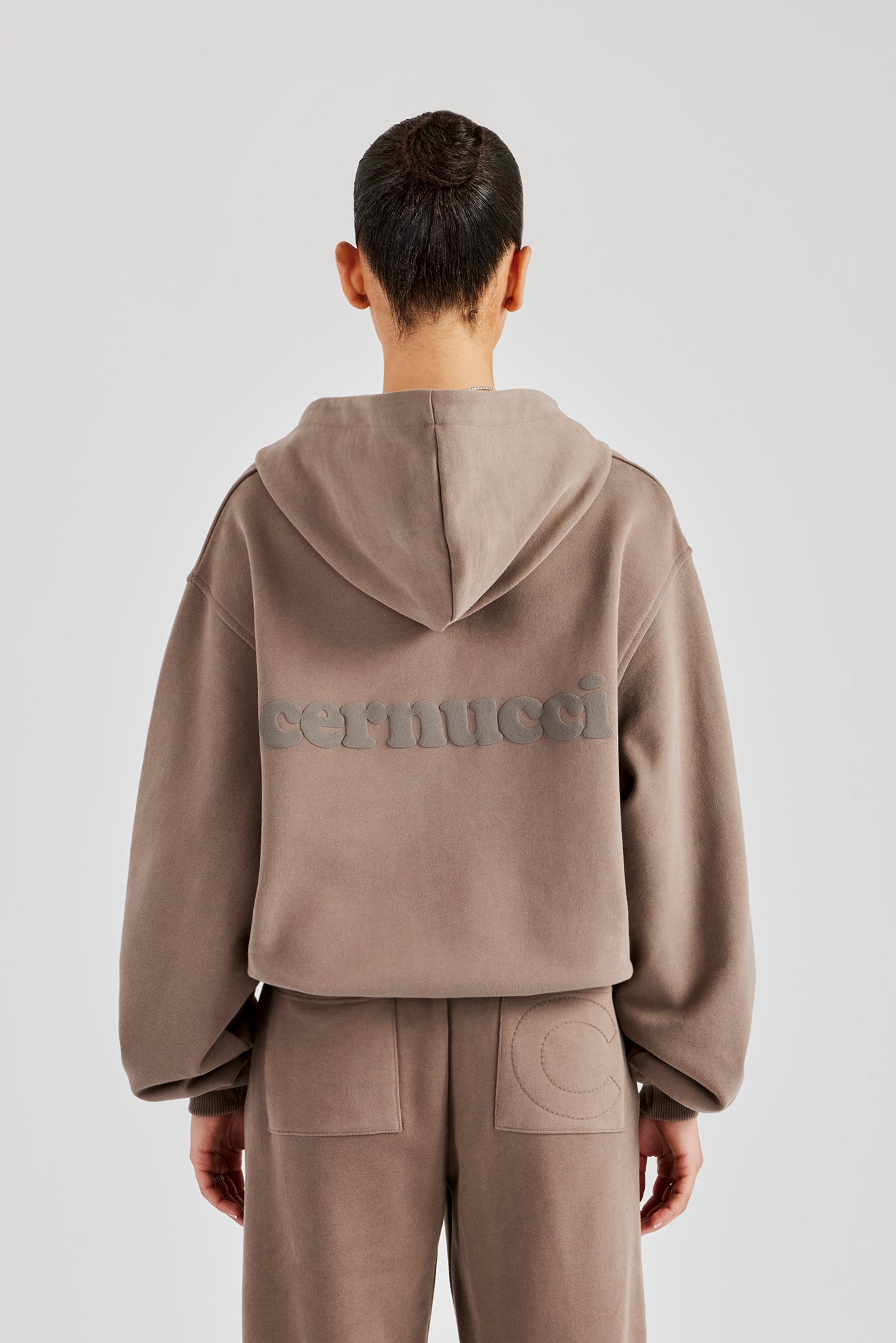 Oversized Zip Through Hoodie - Taupe