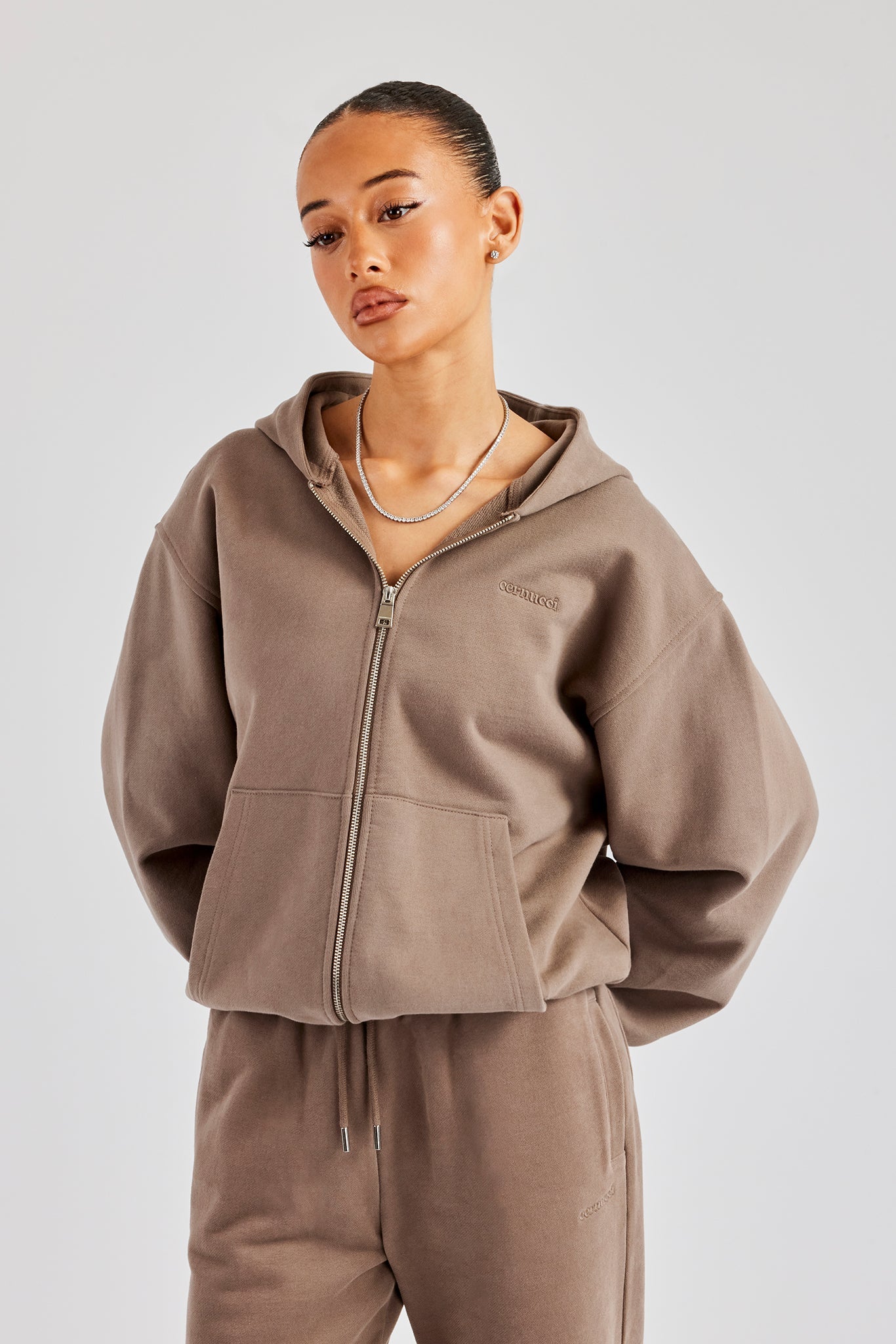Oversized Zip Through Hoodie - Taupe | Womens Hoodies