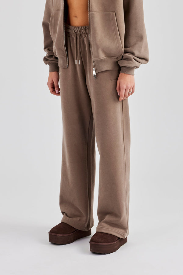 Embroidered Wide Leg Jogger - Taupe