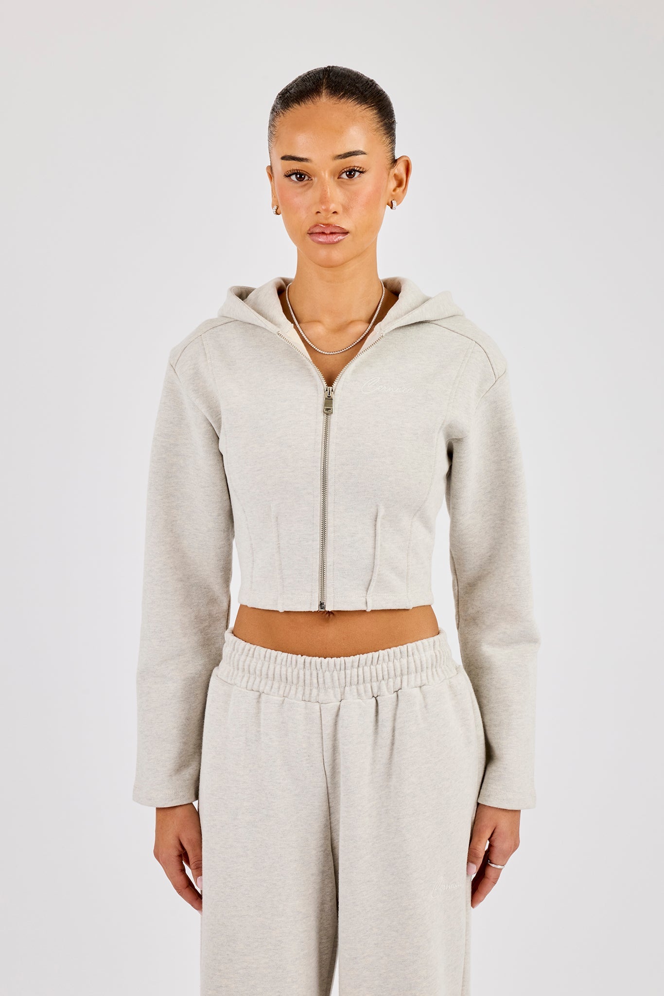 Corset Fitted Zip Hoodie - Ash Grey
