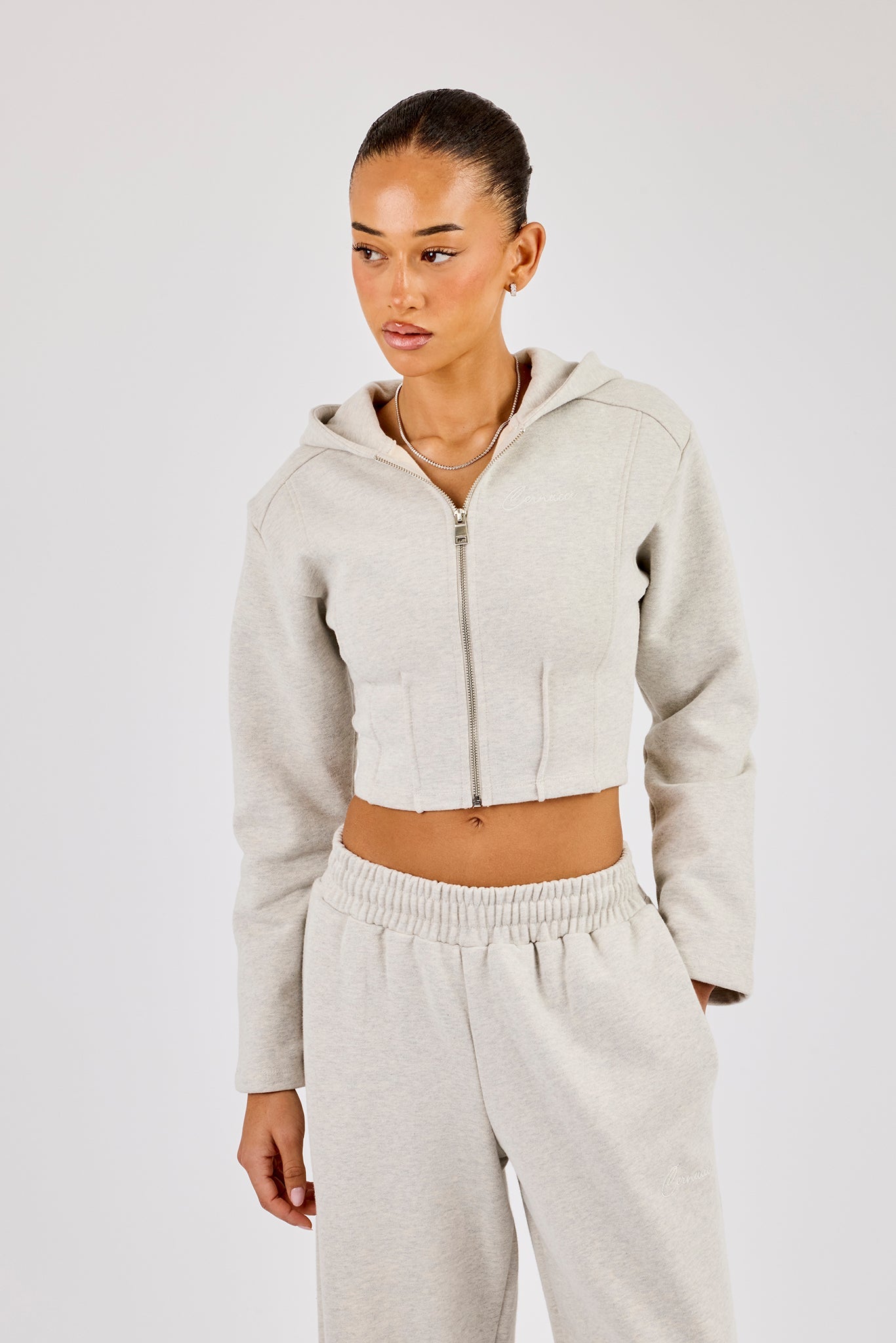 Corset Fitted Zip Hoodie - Ash Grey