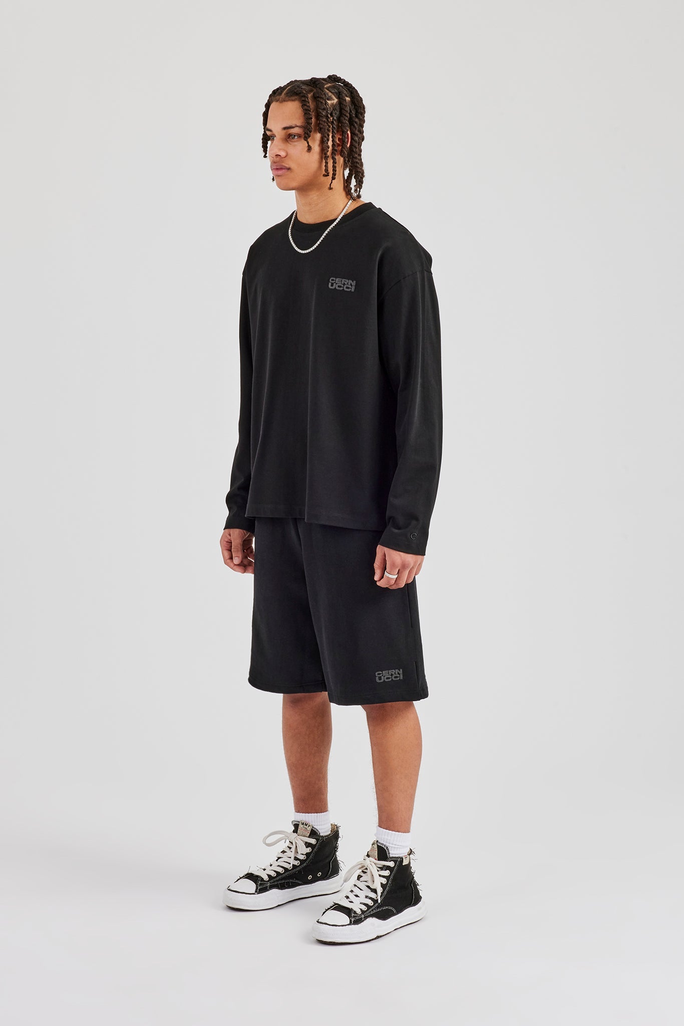 Cernucci Long Sleeve Regular T-Shirt & Washed Jersey Jort - Black