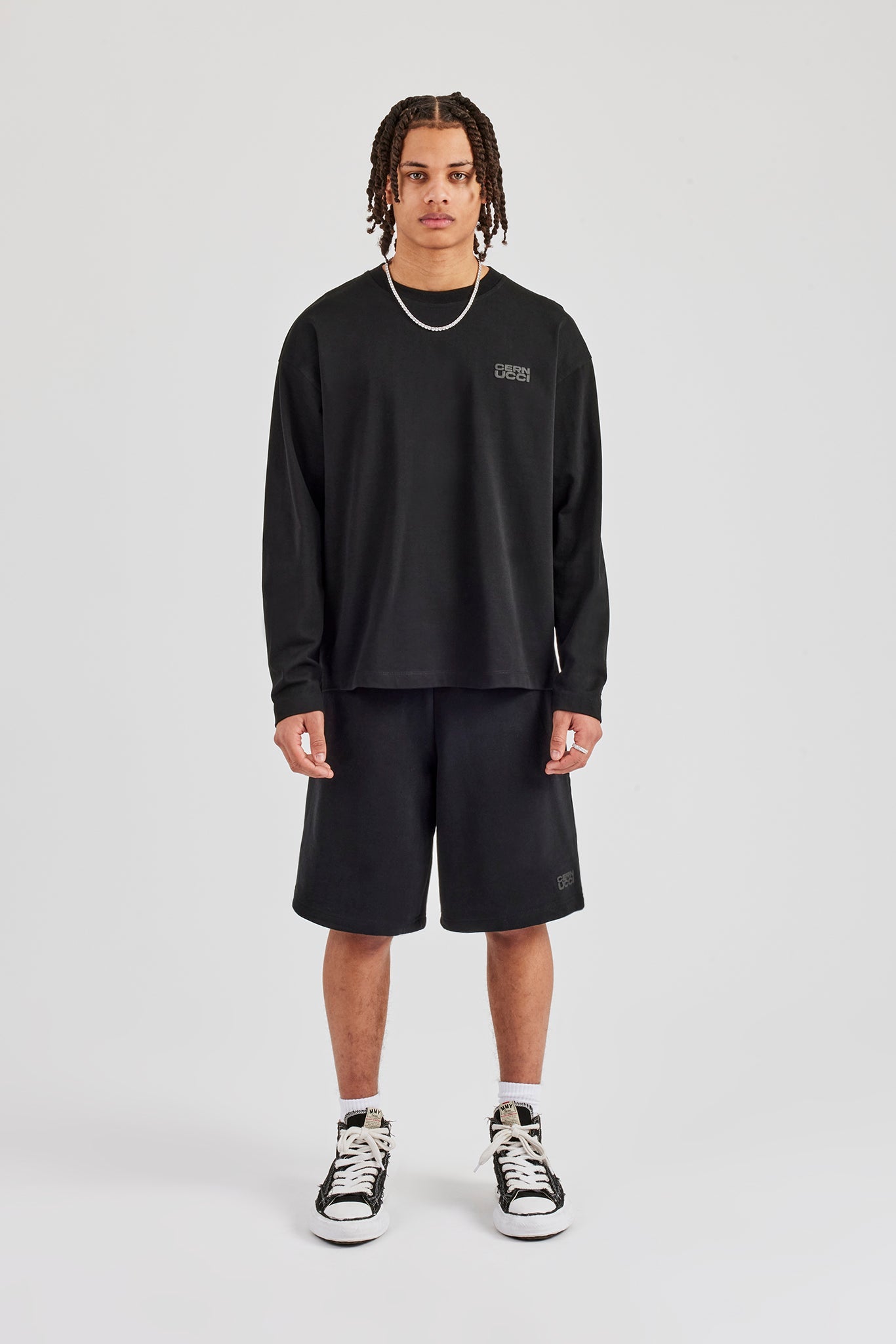 Cernucci Long Sleeve Regular T-Shirt & Washed Jersey Jort - Black