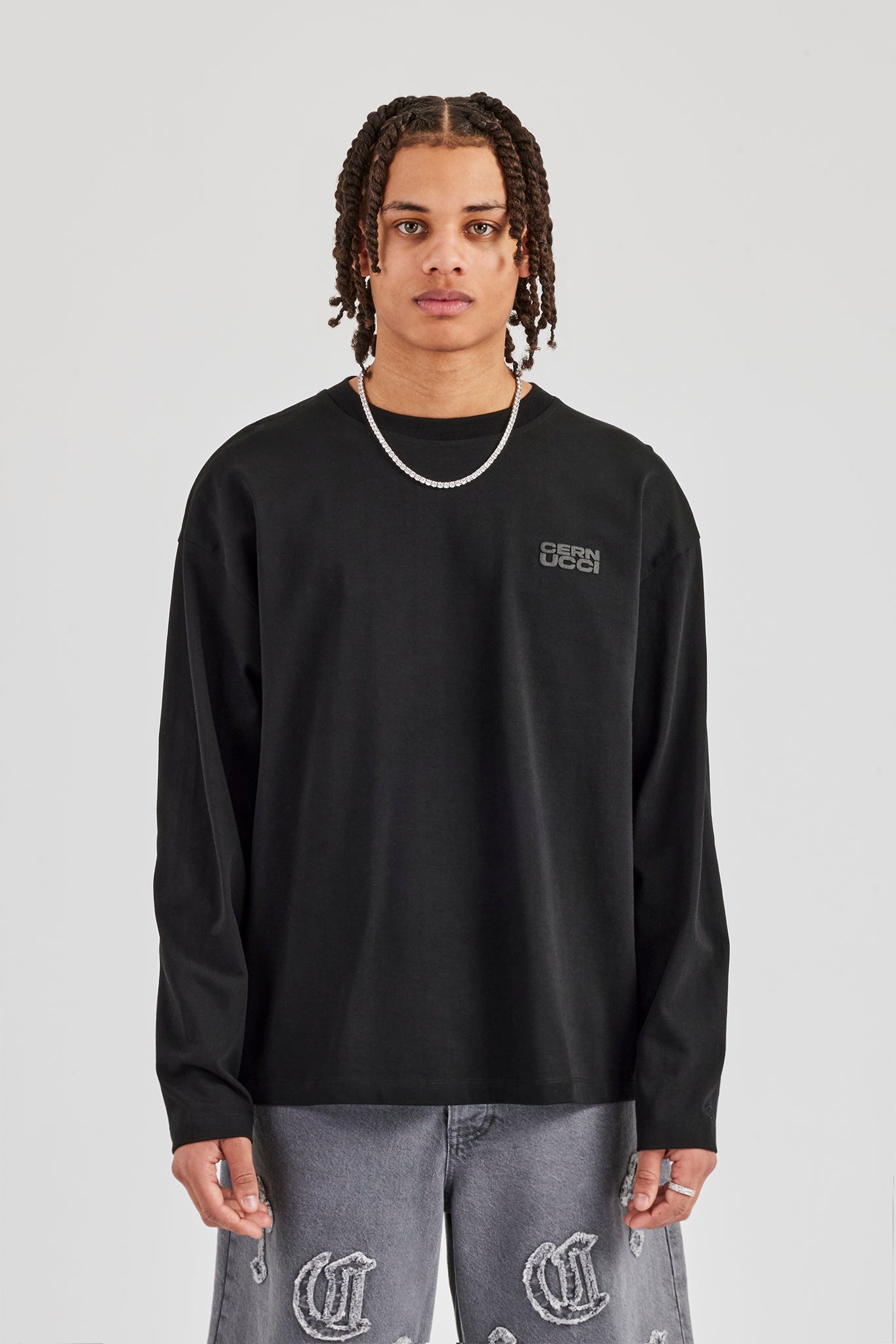 Cernucci Long Sleeve Regular T-Shirt - Black | Mens Tees & Vests