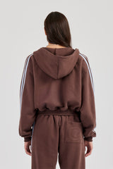 Studios Taping Boxy Zip Through Hoodie - Chocolate