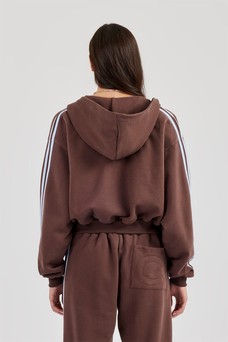 Studios Taping Boxy Zip Through Hoodie - Chocolate
