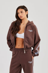 Studios Taping Boxy Zip Through Hoodie - Chocolate