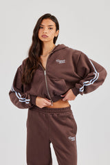 Studios Taping Boxy Zip Through Hoodie - Chocolate