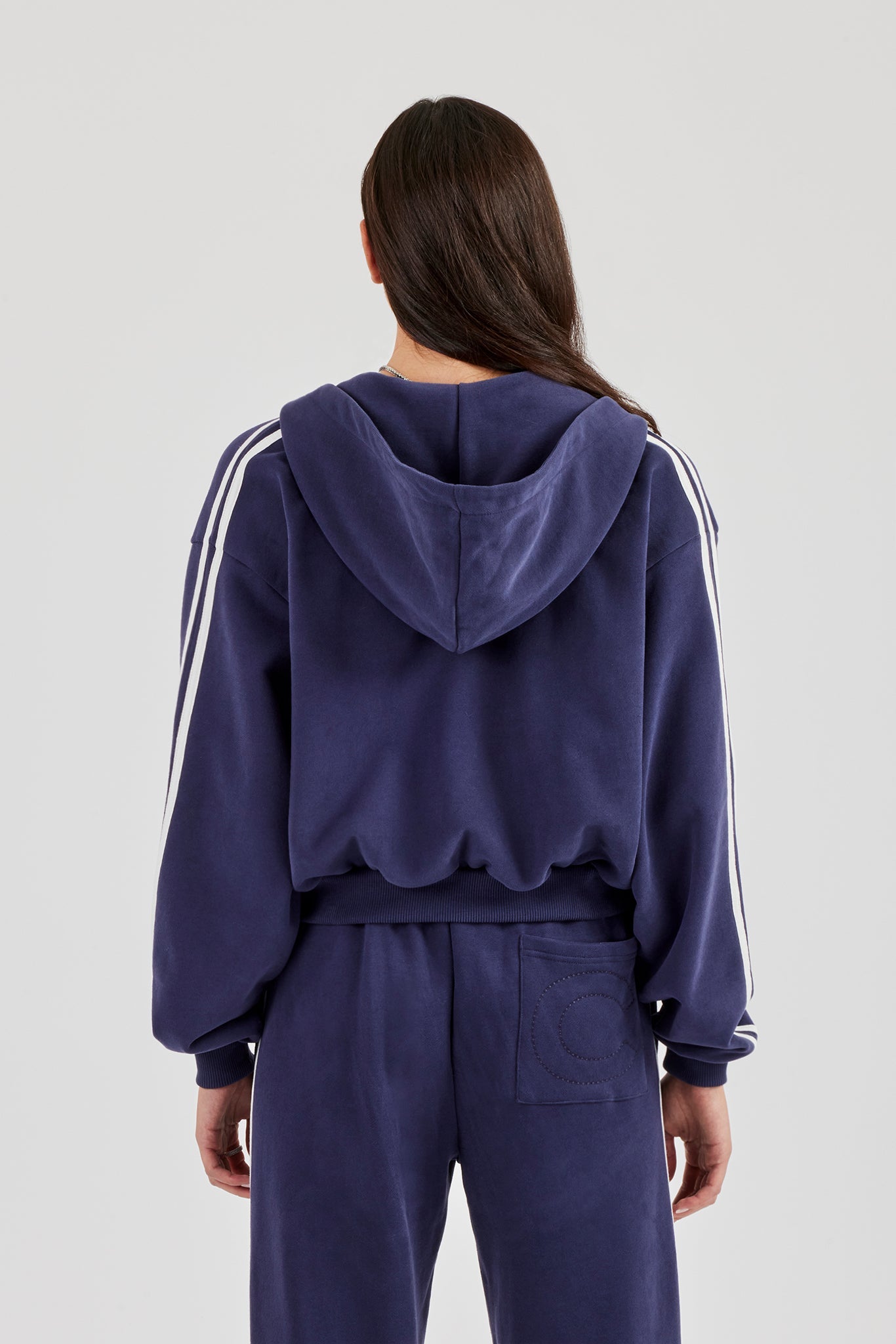 Studios Taping Boxy Zip Through Hoodie - Navy Blue