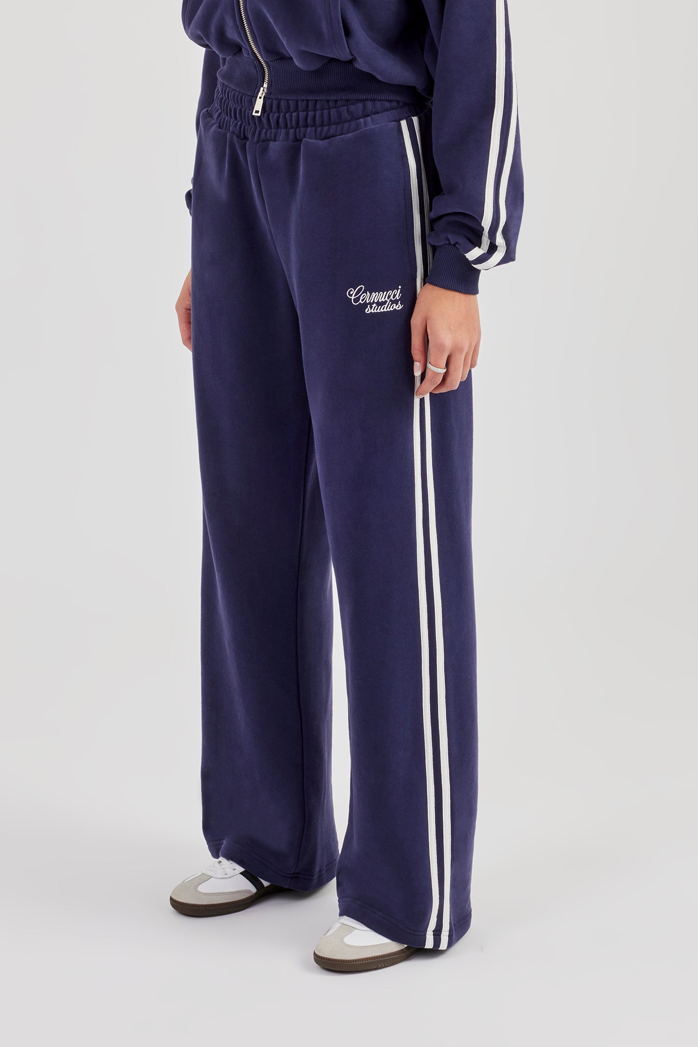Studios Taping Wide Leg Jogger - Navy Blue | Womens Joggers | Shop
