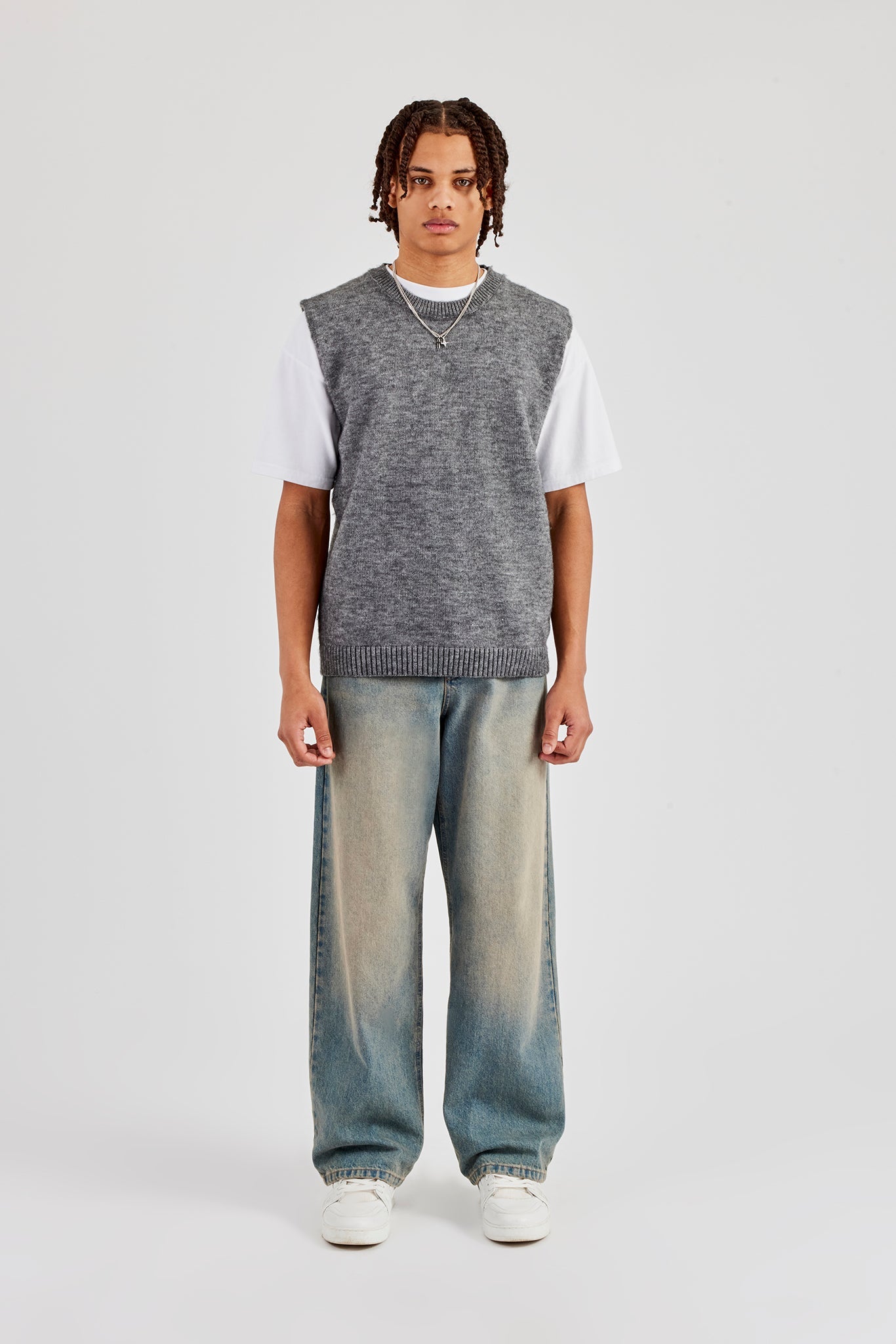 Brushed Knit Sleeveless Vest - Charcoal