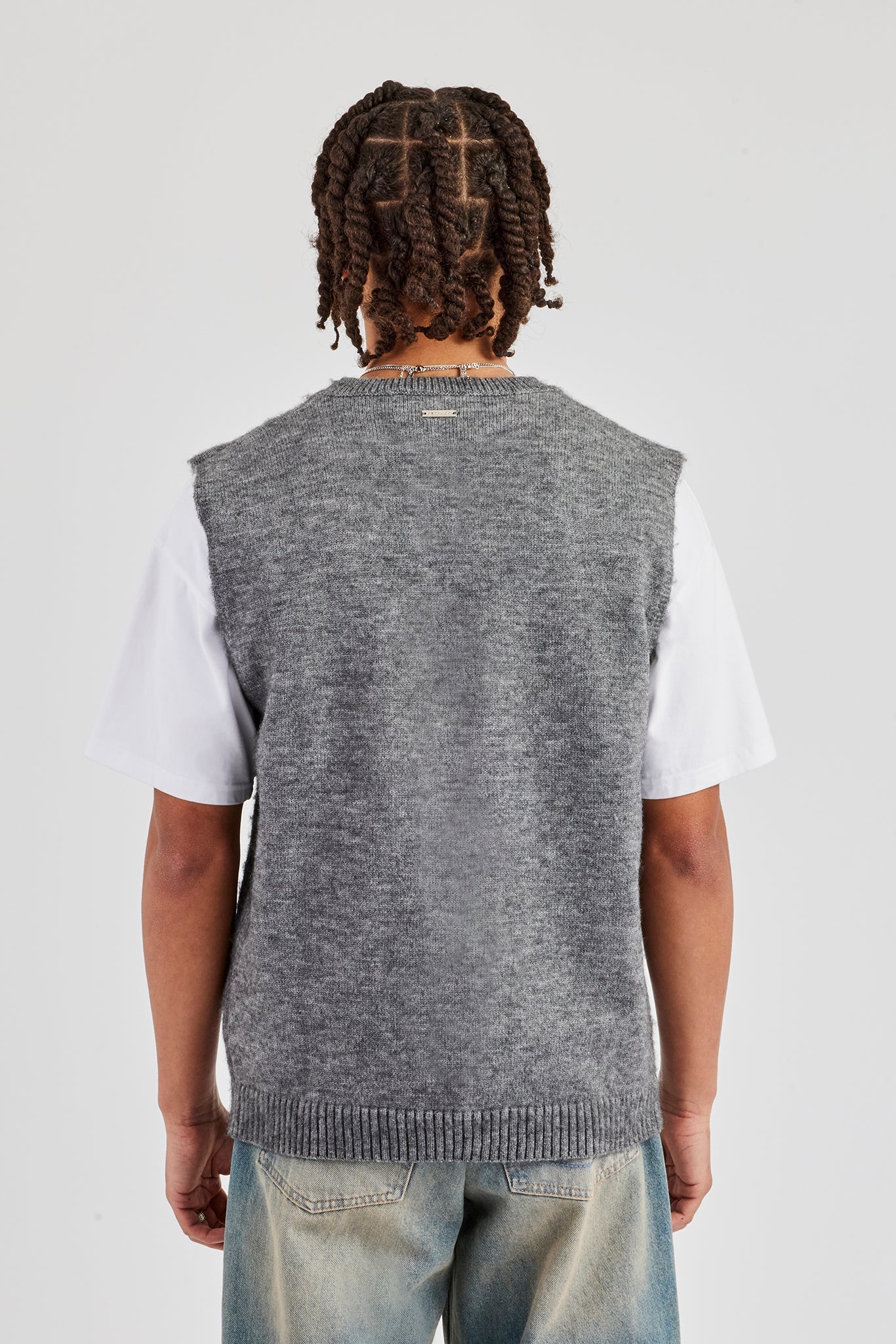 Brushed Knit Sleeveless Vest - Charcoal