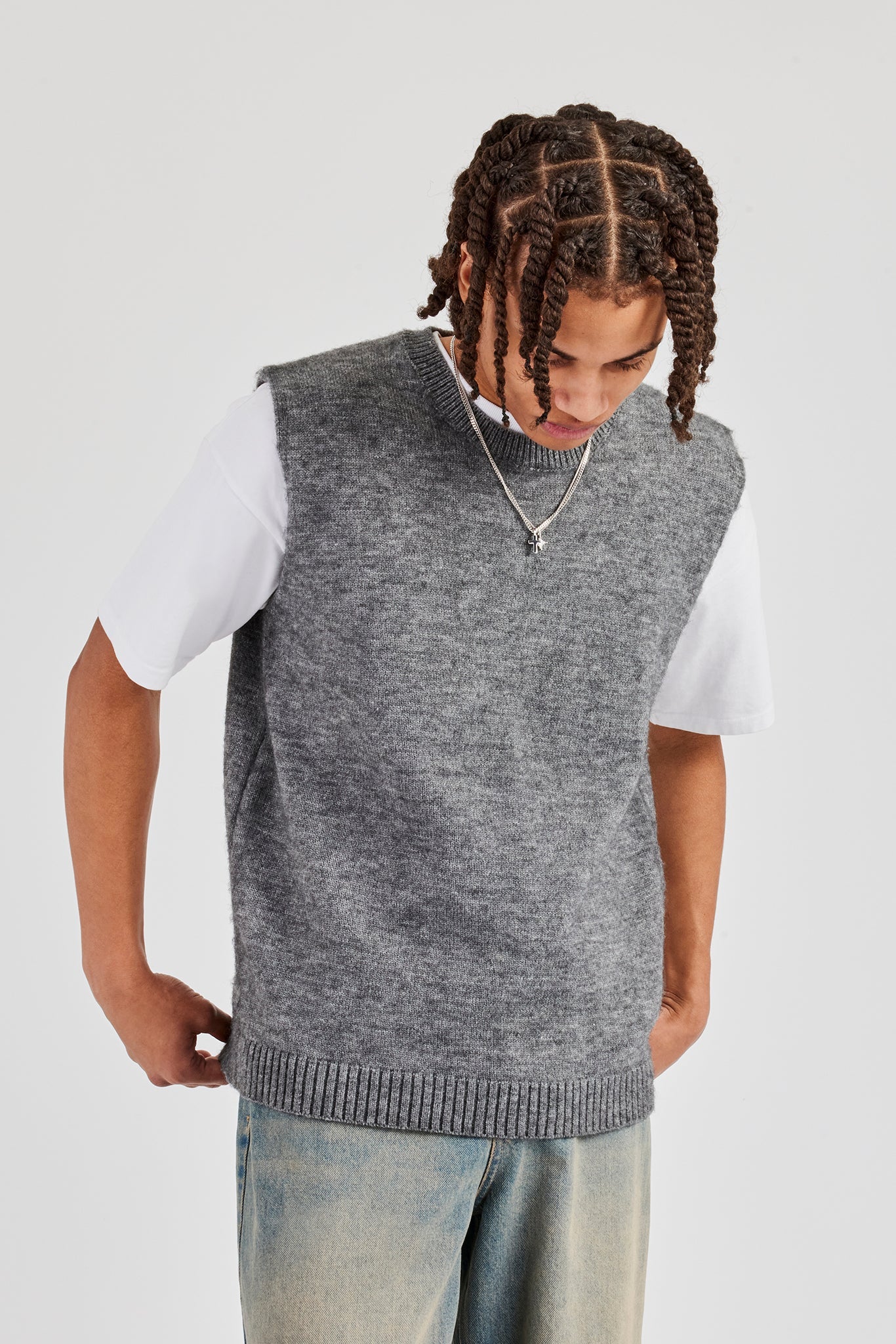 Brushed Knit Sleeveless Vest - Charcoal | Mens Knitwear | Shop