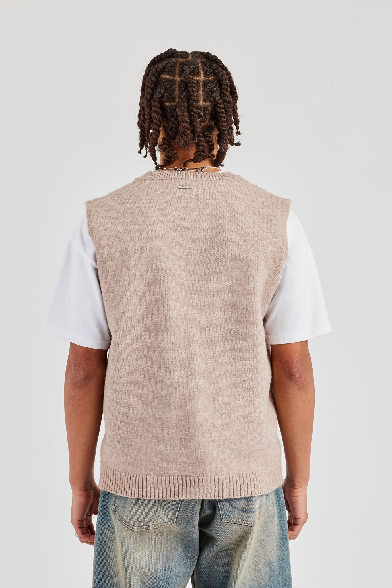 Brushed Knit Sleeveless Vest - Stone