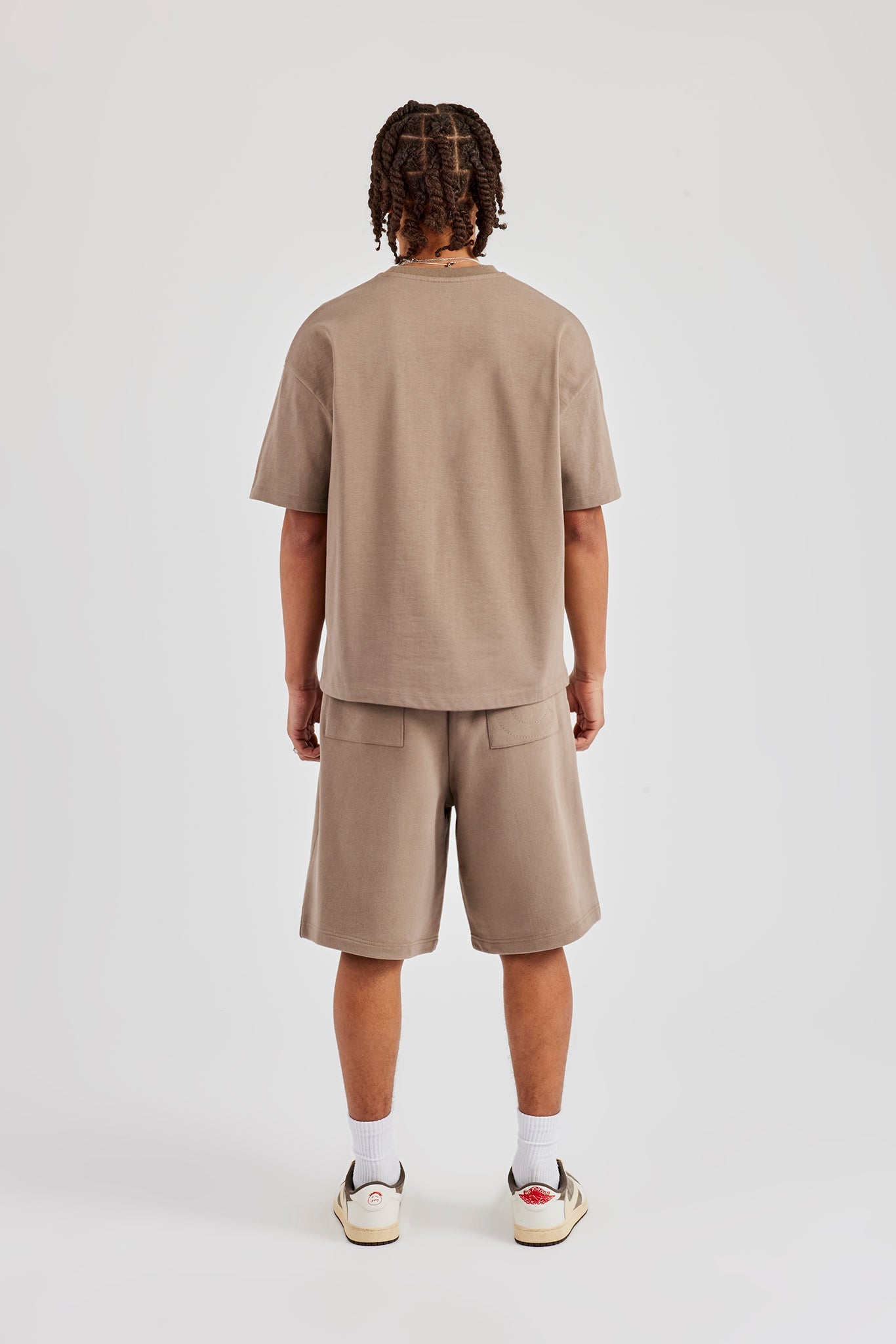 Washed Cernucci Print T-Shirt & Jersey Jort - Taupe