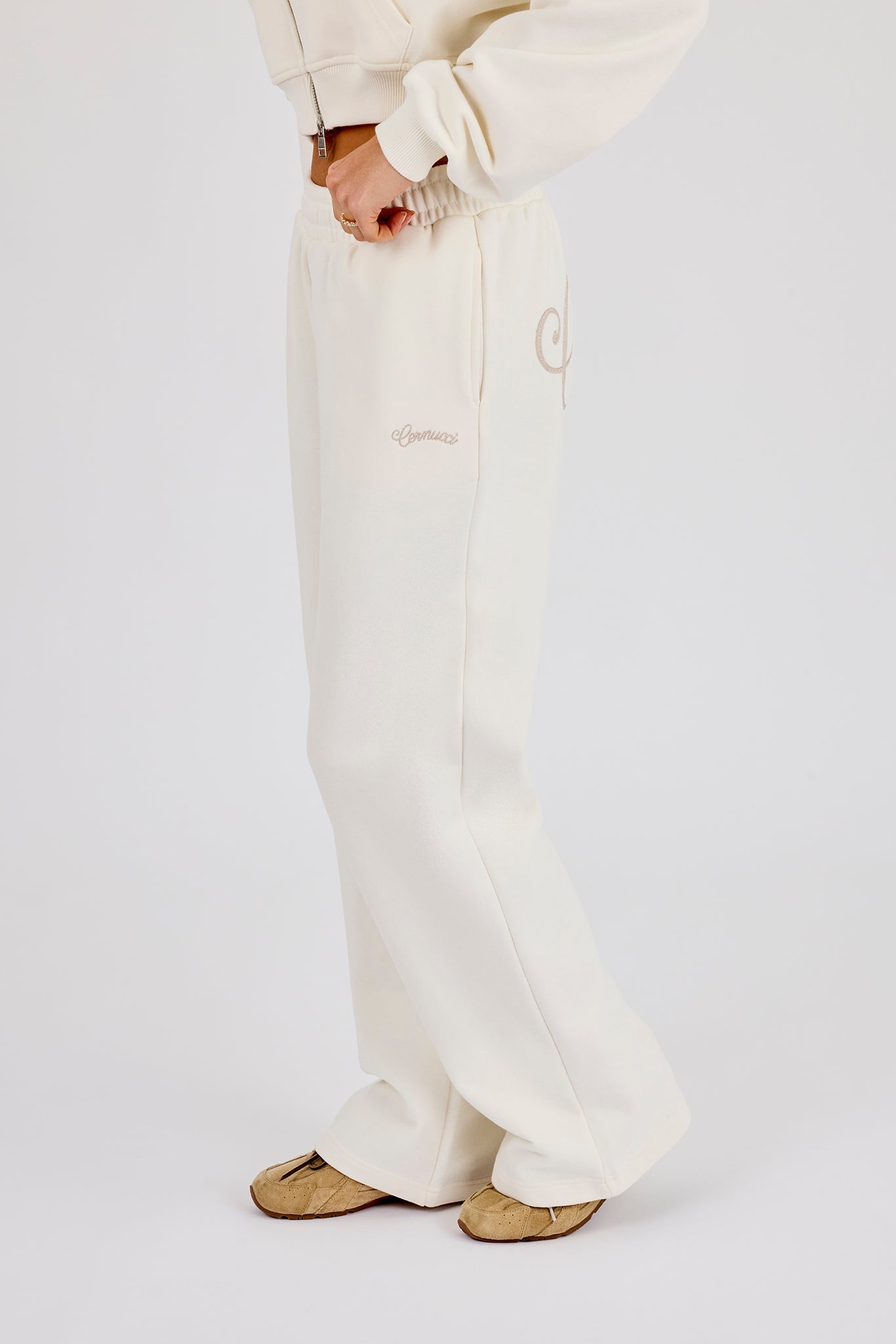Embroidered Logo Wide Leg Jogger - Off White