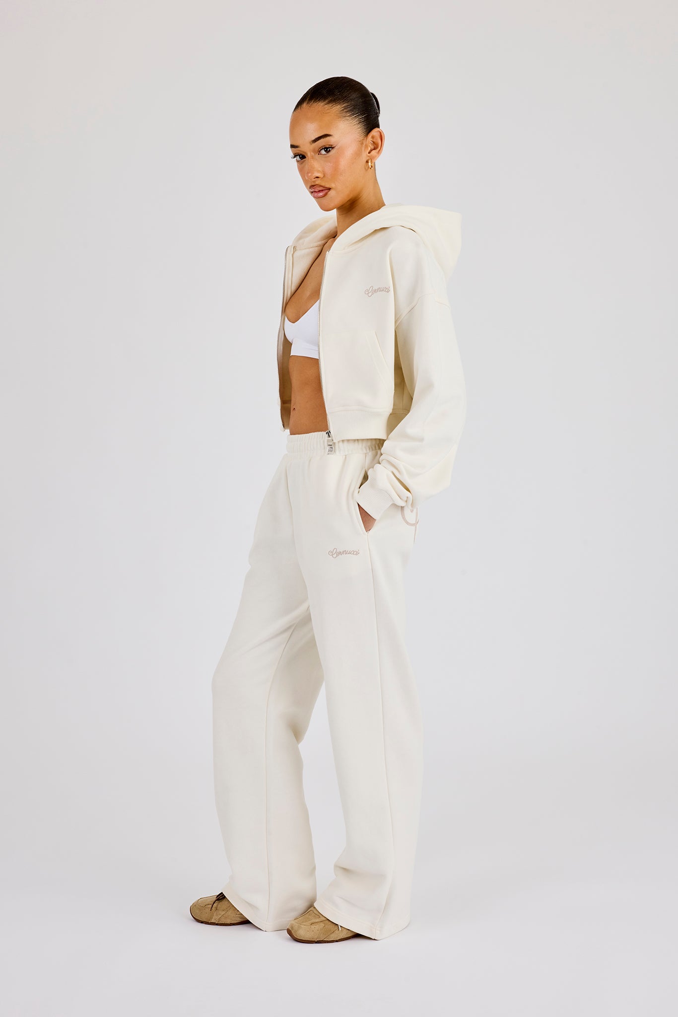 Embroidered Logo Wide Leg Jogger - Off White