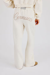 Embroidered Logo Wide Leg Jogger - Off White
