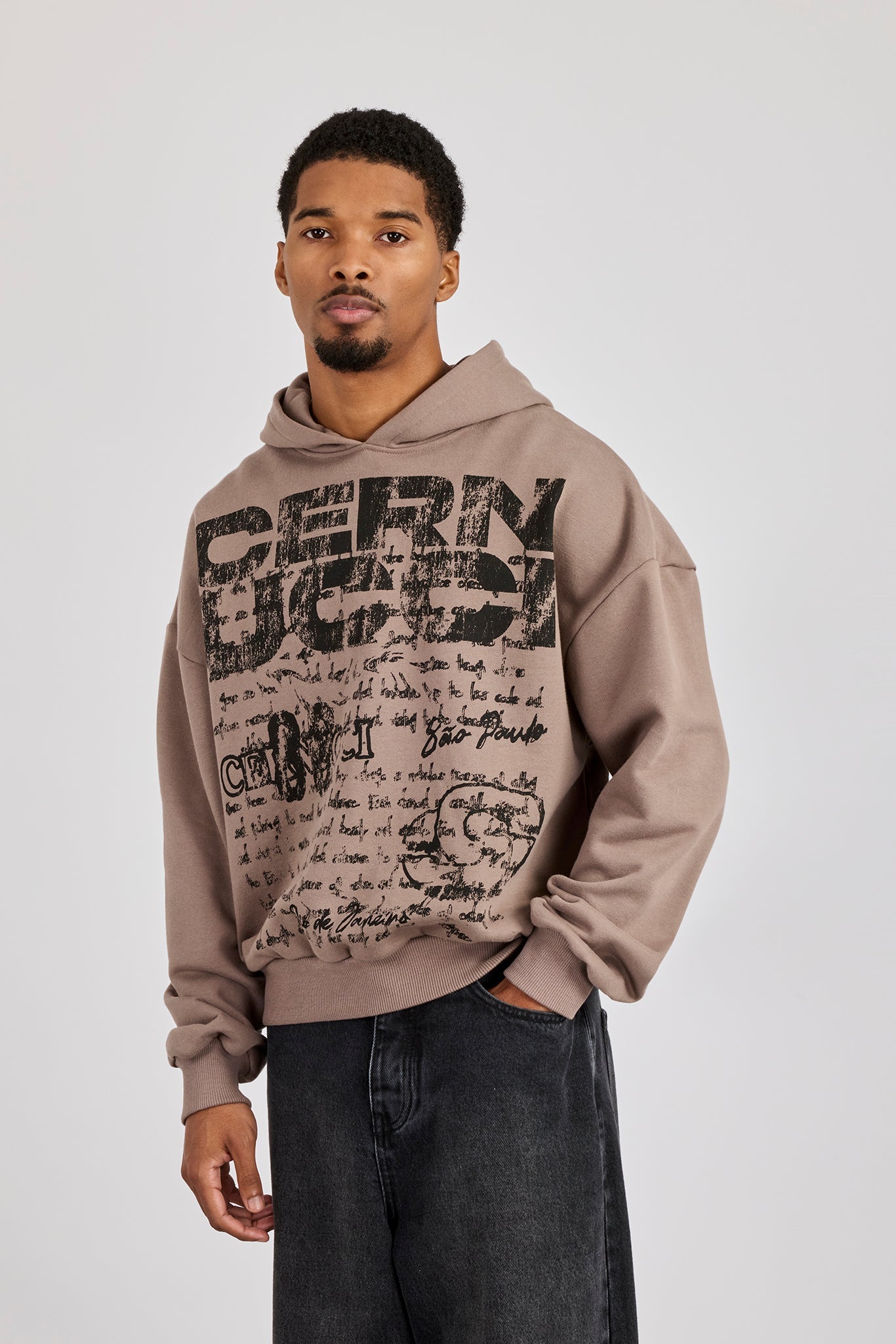 Cernucci Stacked Boxy Hoodie - Taupe