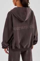 Oversized Zip Through Hoodie - Coffee