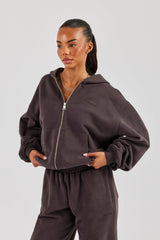 Oversized Zip Through Hoodie - Coffee