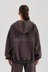 Oversized Zip Through Hoodie - Coffee