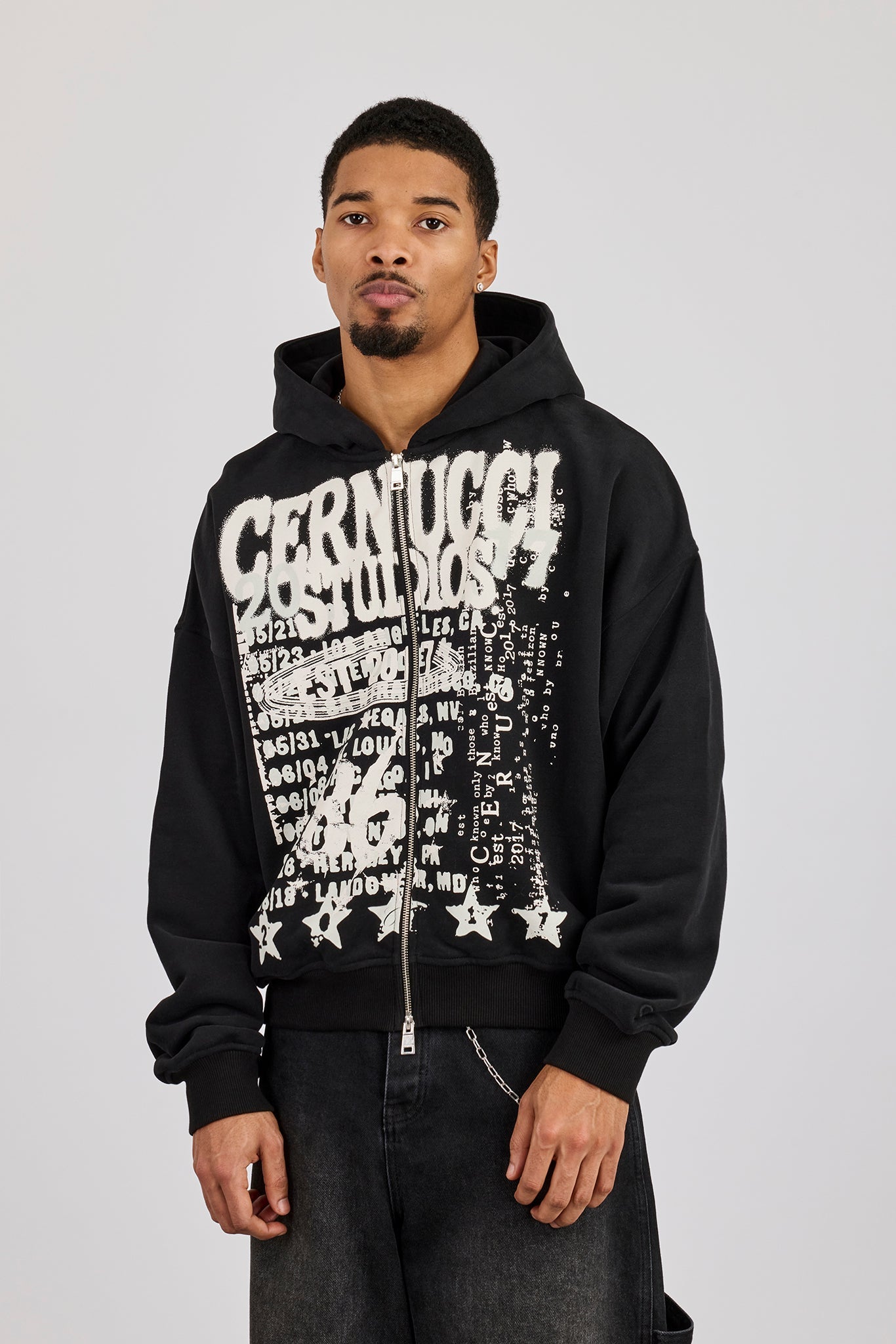 Cernucci Studios Text Print Zip Hoodie - Black