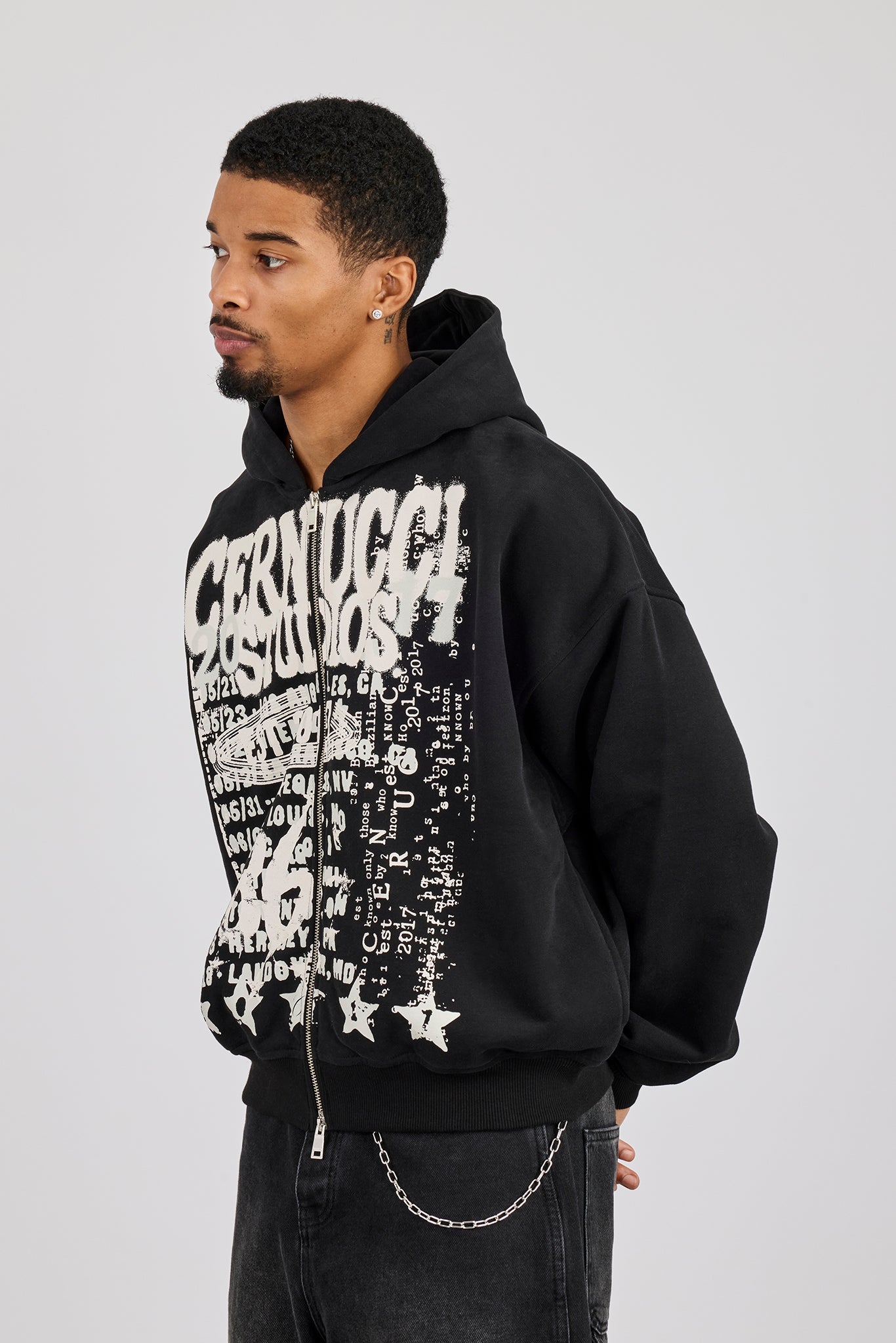 Cernucci Studios Text Print Zip Hoodie - Black