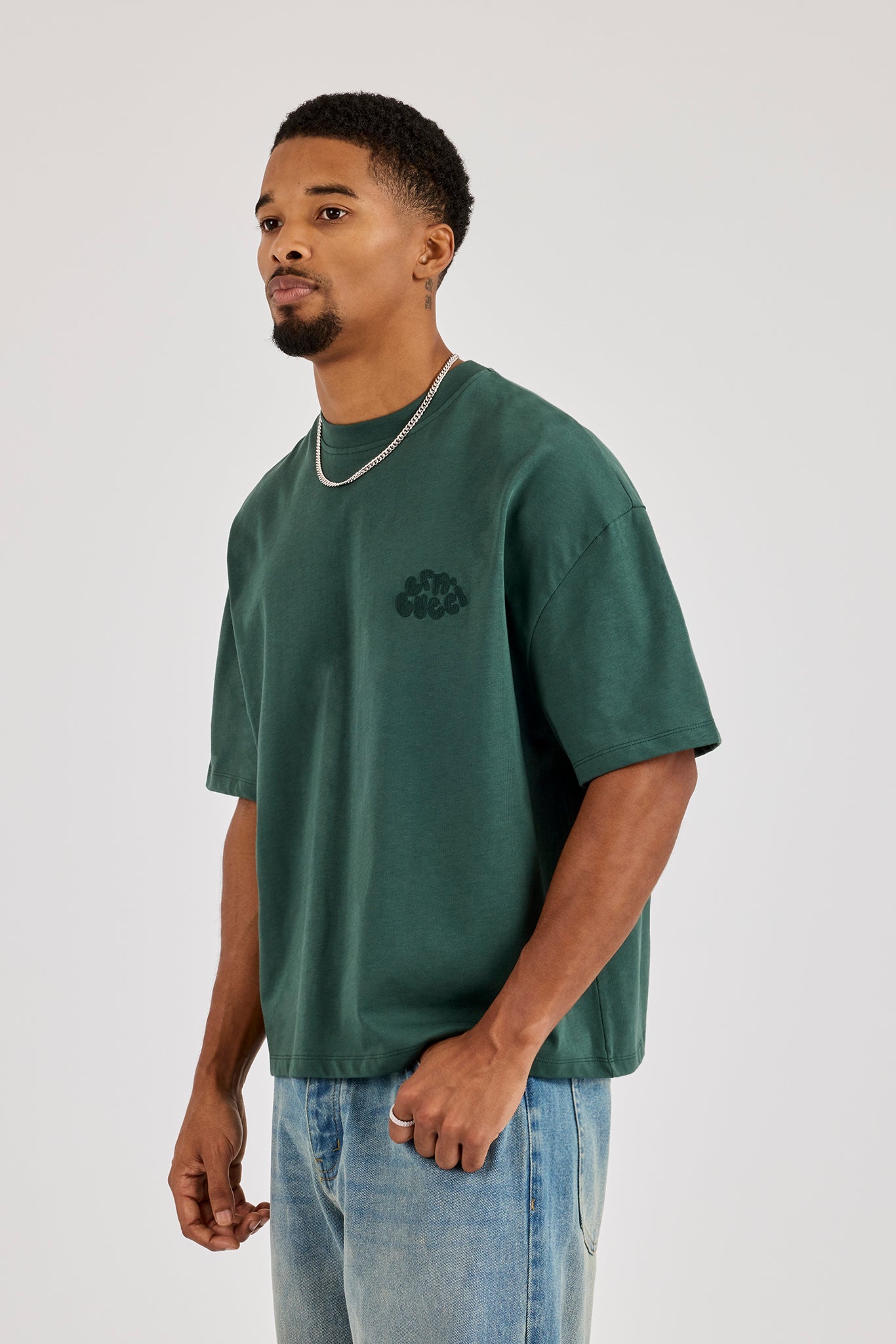 Cernucci Chain Stitch Boxy T-Shirt - Dark Green