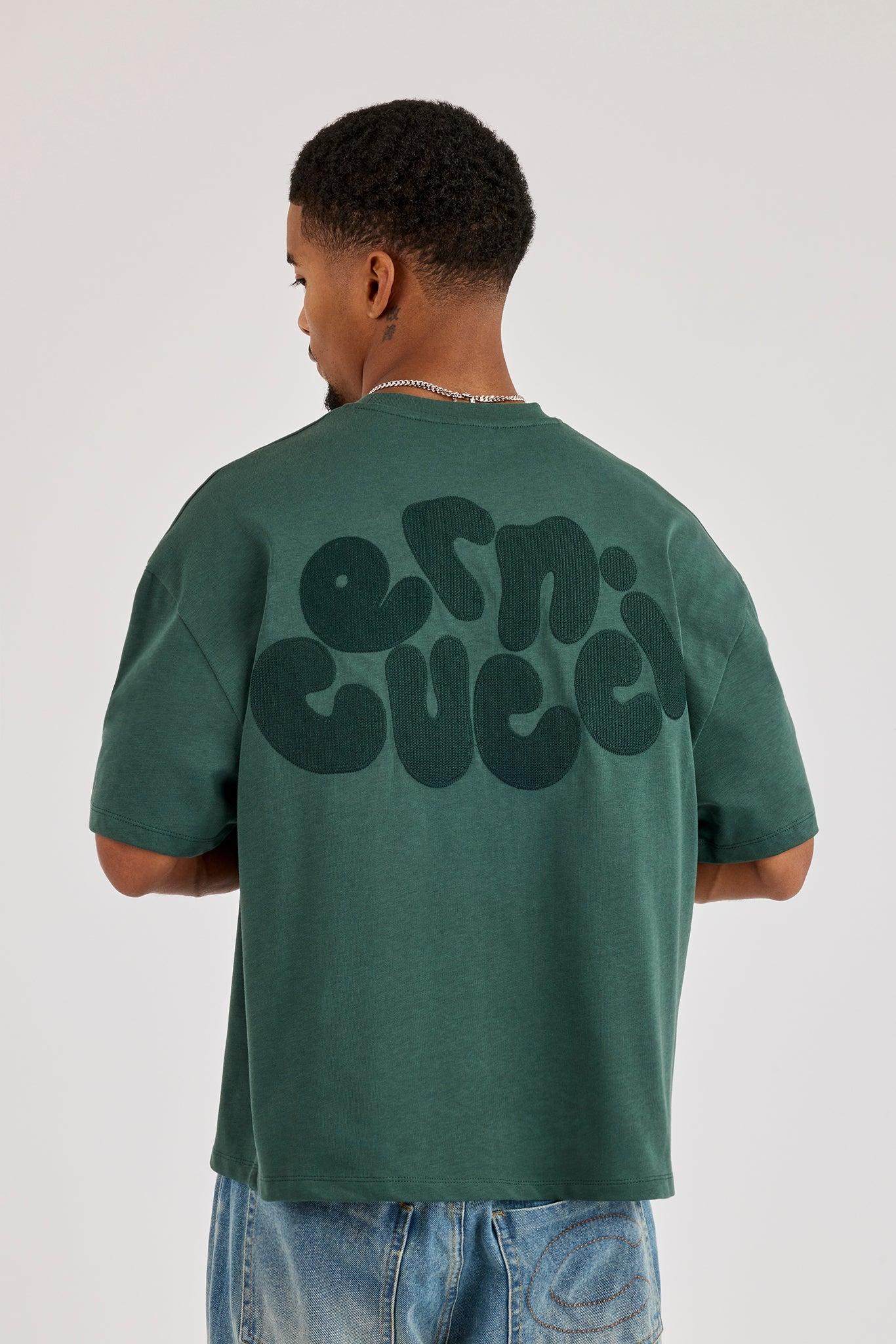 Cernucci Chain Stitch Boxy T-Shirt - Dark Green