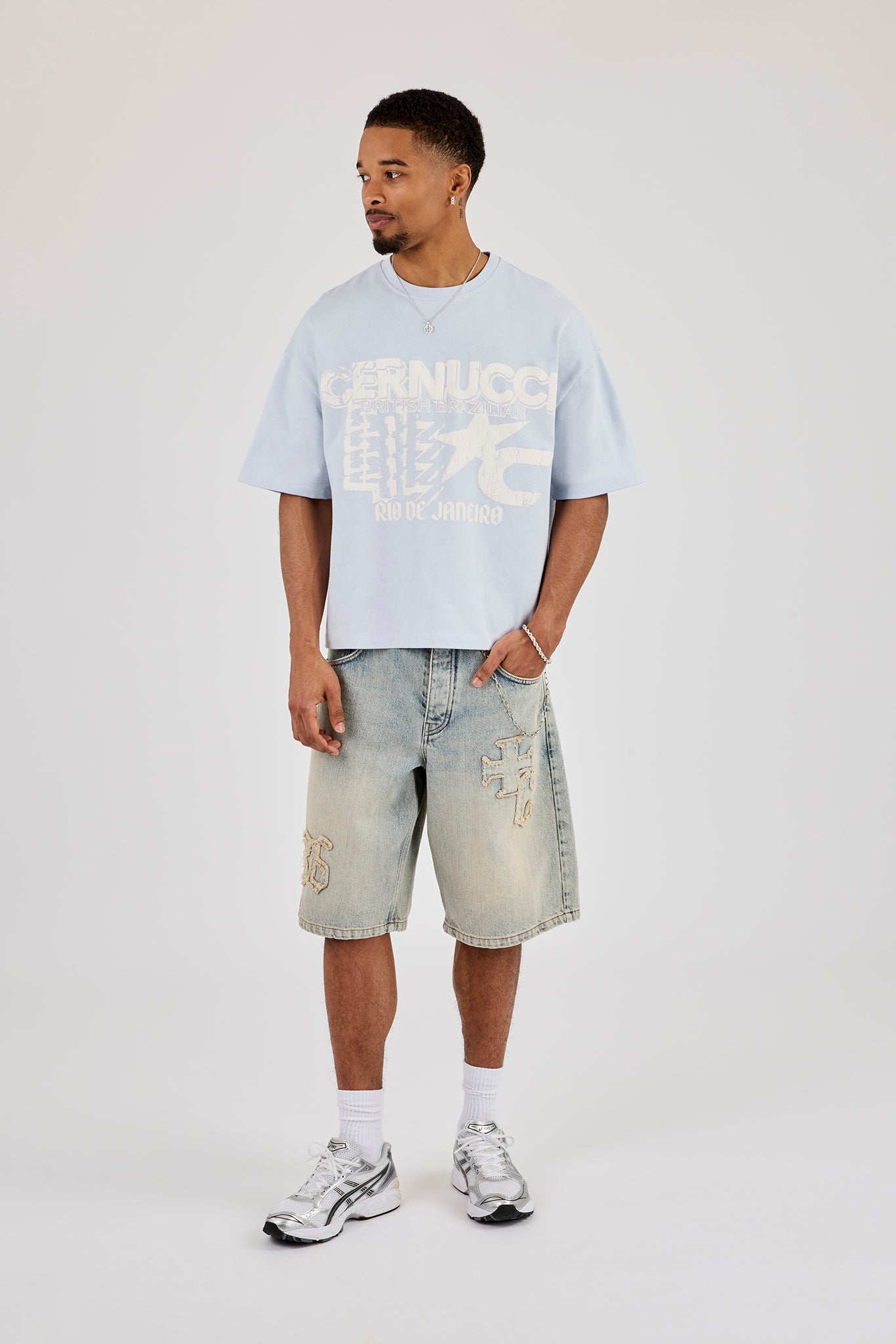 Brazillian Puff Print Boxy T-Shirt - Light Blue