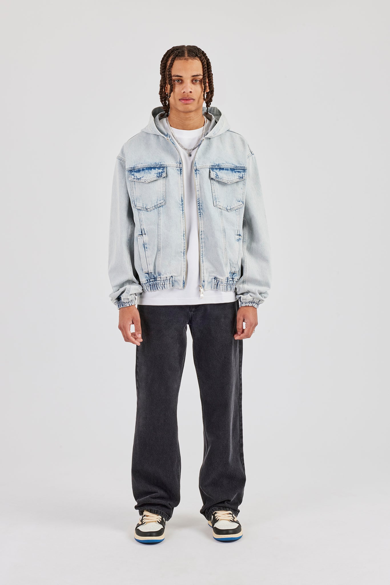 Denim Boxy Fit Zip Hoodie - Ice Blue | Mens Denim | Shop Denim