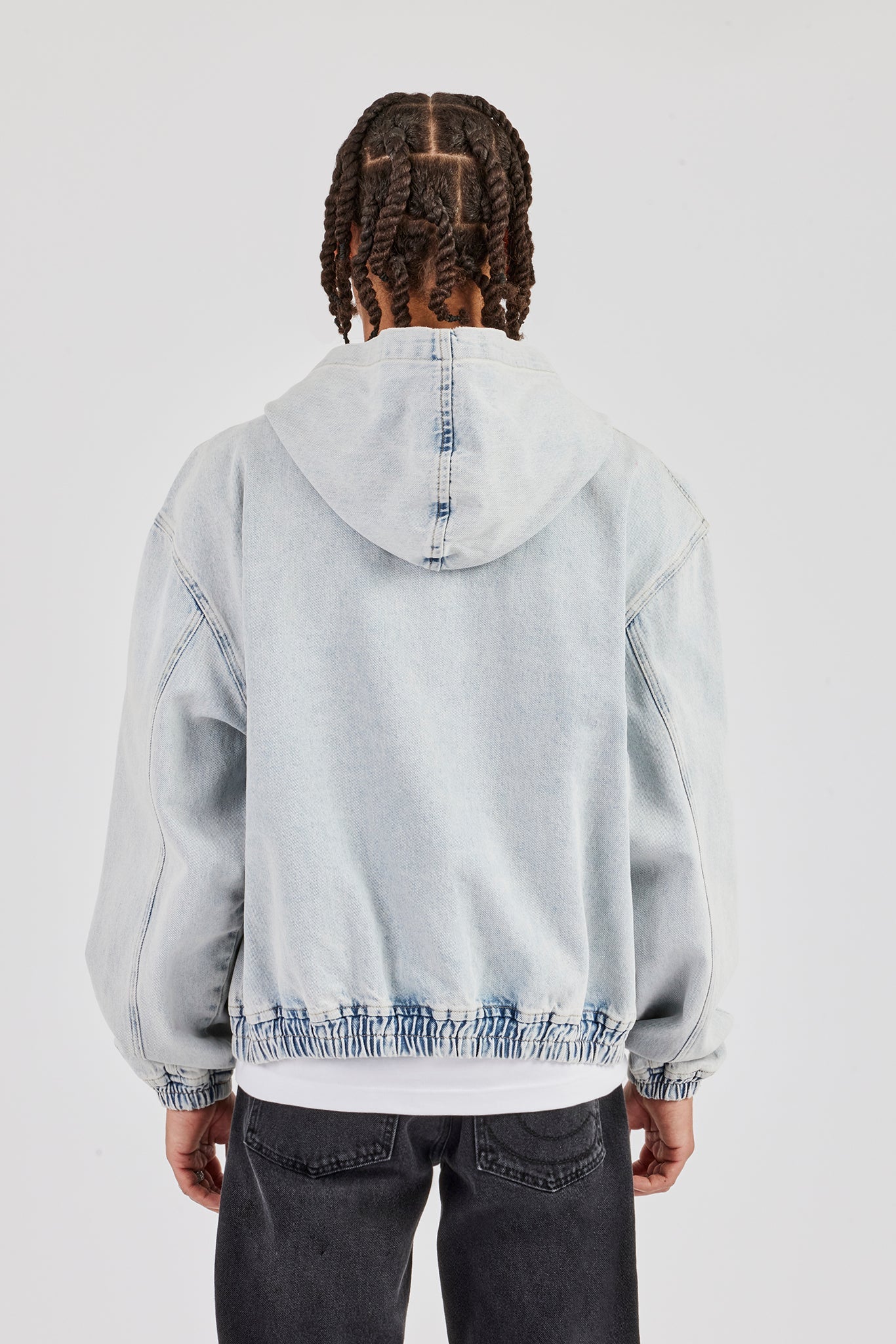 Denim Boxy Fit Zip Hoodie - Ice Blue