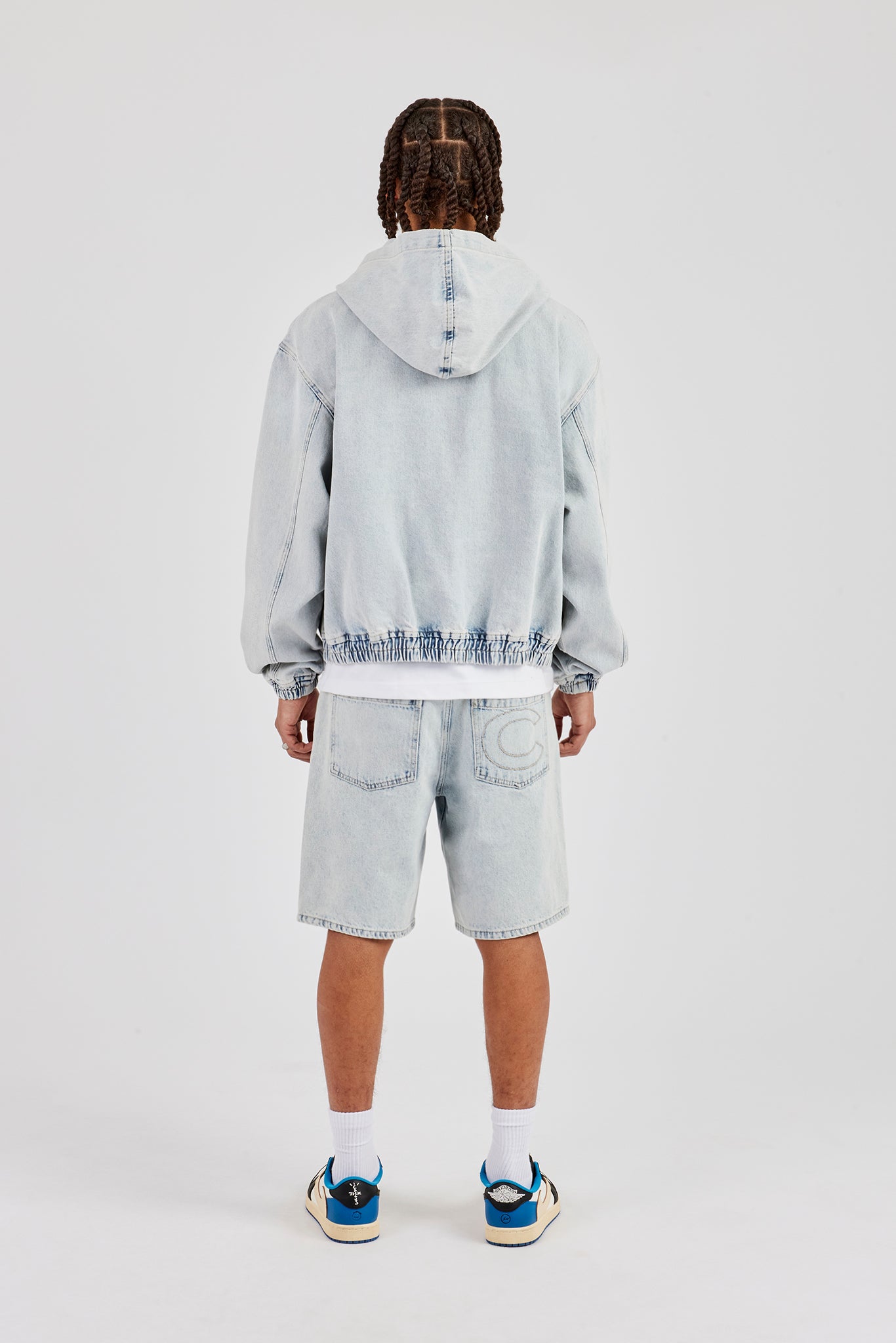 Denim Boxy Fit Zip Hoodie & Denim Jort - Ice Blue