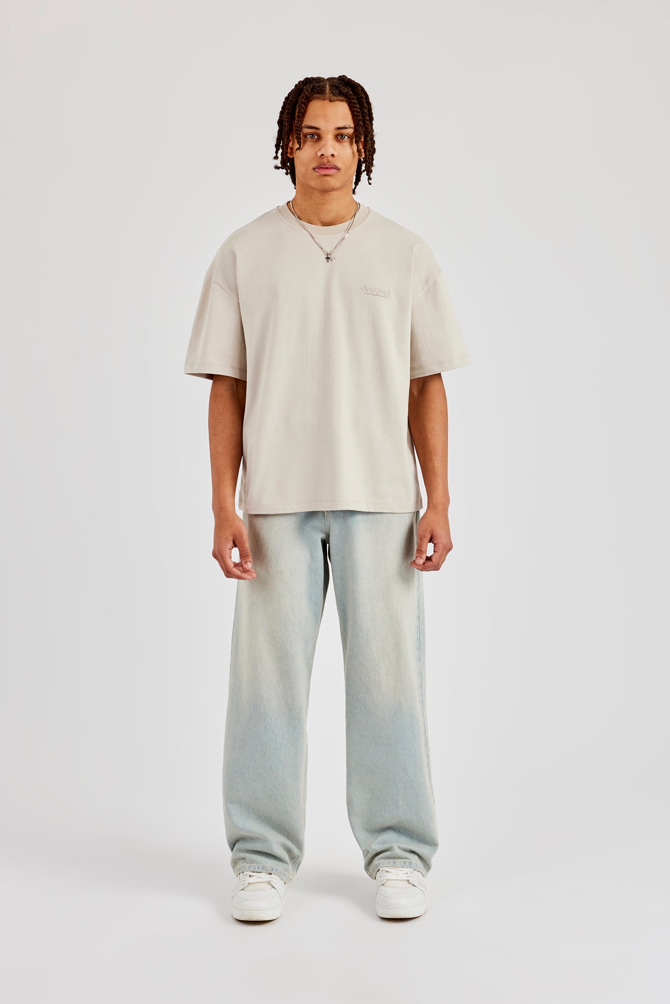 Washed Logo Tee Oversized Washed Logo Embroidered T-Shirt - Washed Stone | Mens Tees ...