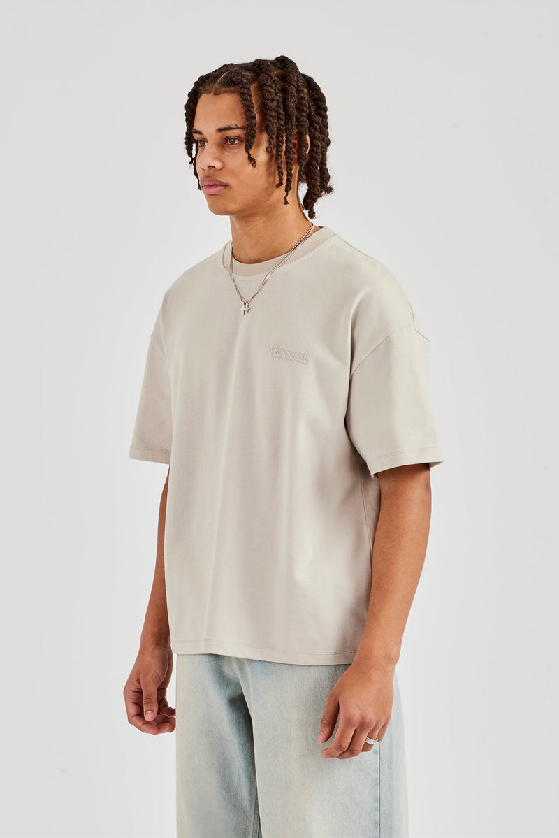 Washed Logo Tee Oversized Washed Logo Embroidered T-Shirt - Washed Stone | Mens Tees ...