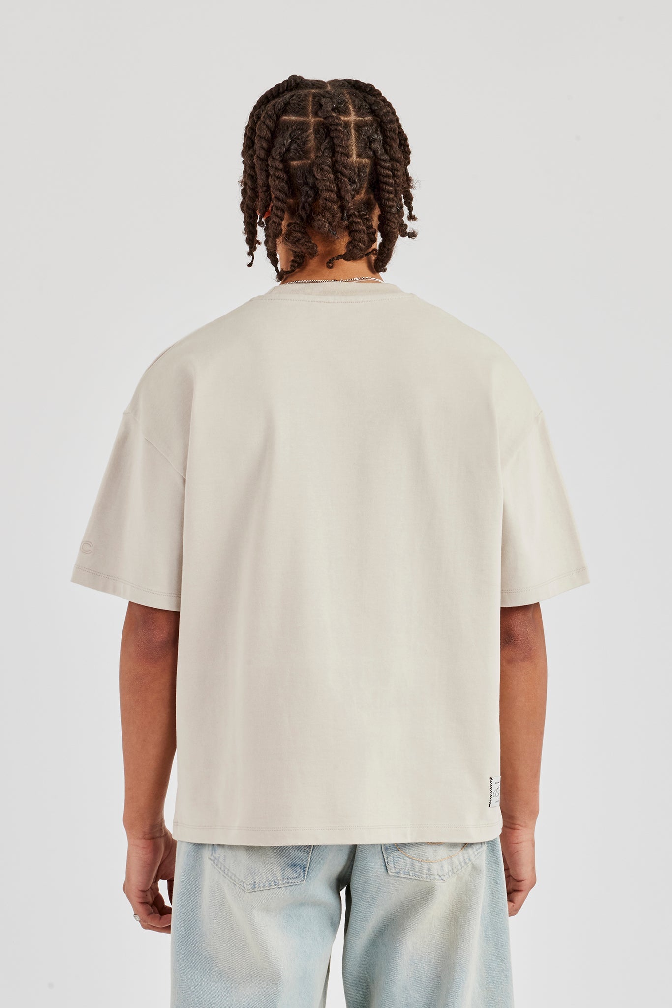 Oversized Washed Logo Embroidered T-Shirt - Washed Stone