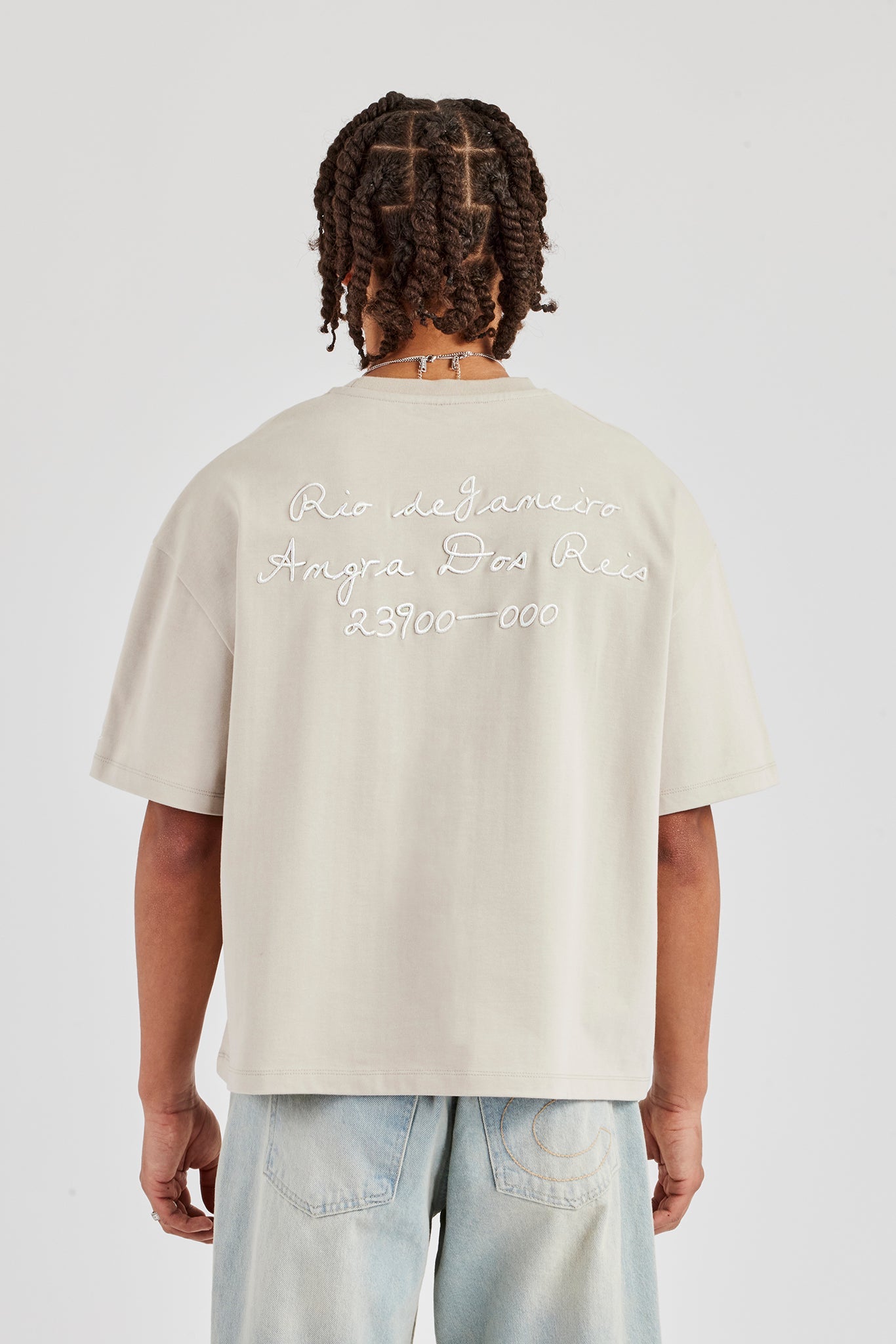 Oversized Washed Text T-Shirt - Washed Stone