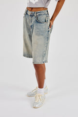 Ladies Baggy Denim Jort - Antique Wash