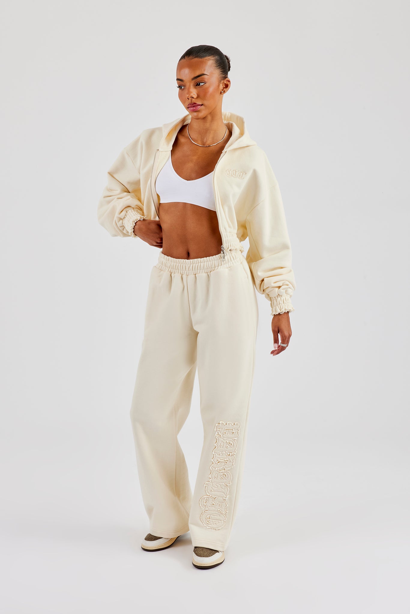 Distressed Applique Cropped Tracksuit - Butter Yellow | Womens