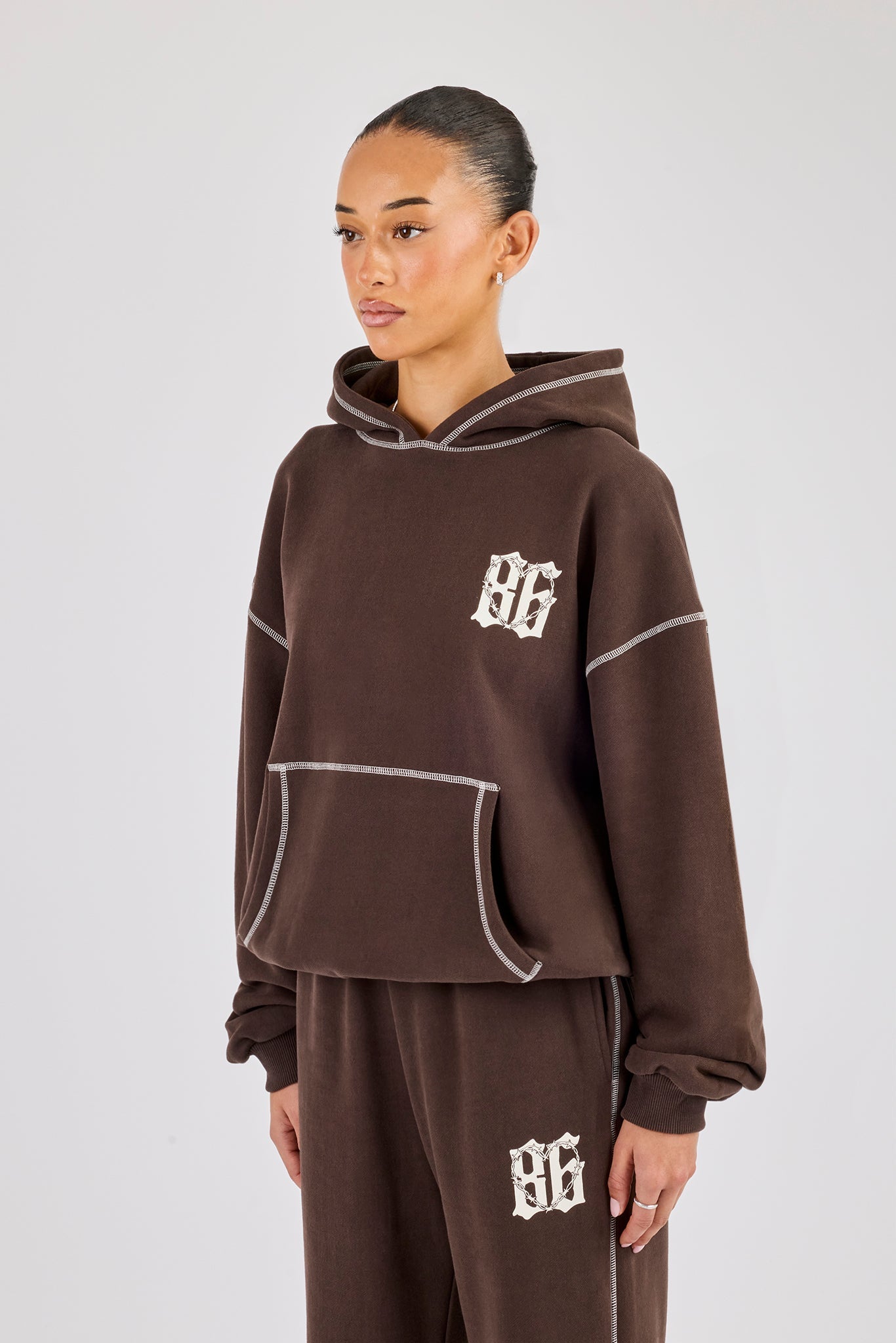 Distressed 86 Oversized Hoodie - Chocolate