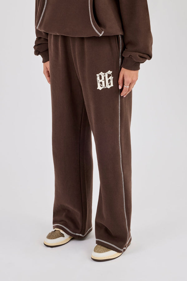 Distressed 86 Wide Leg Jogger - Chocolate