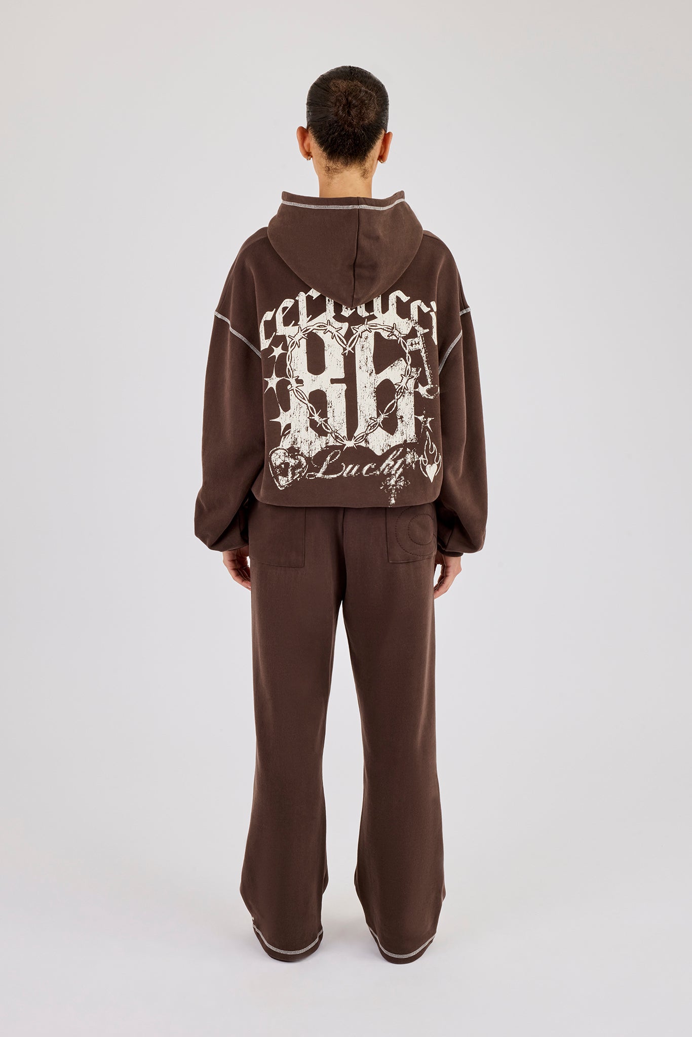 Distressed 86 Oversized Hoodie - Chocolate