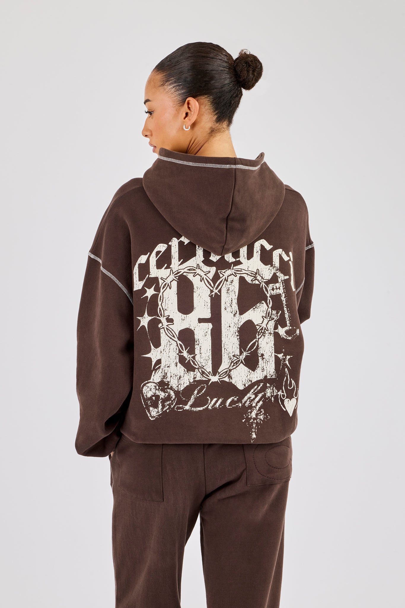 Distressed 86 Oversized Hoodie - Chocolate | Womens Hoodies