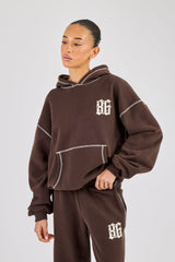 Distressed 86 Oversized Hoodie - Chocolate