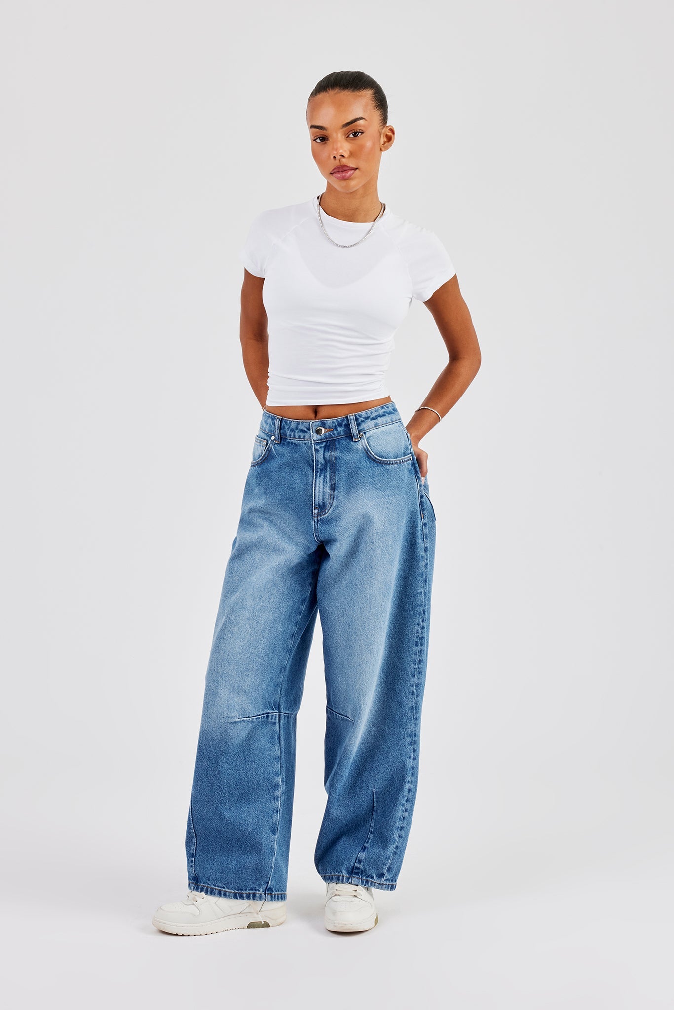 Baggy Balloon Fit Jeans - Mid Blue | Womens Denim | Shop Denim