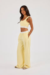 Double Layer Crop Top & Intarsia Waistband Wide Leg Trouser - Butter Yellow